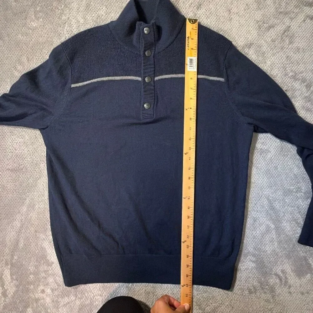 Banana Republic Men’s Large Merino Wool Blend Navy Snap Mock Neck Pullover Sweat